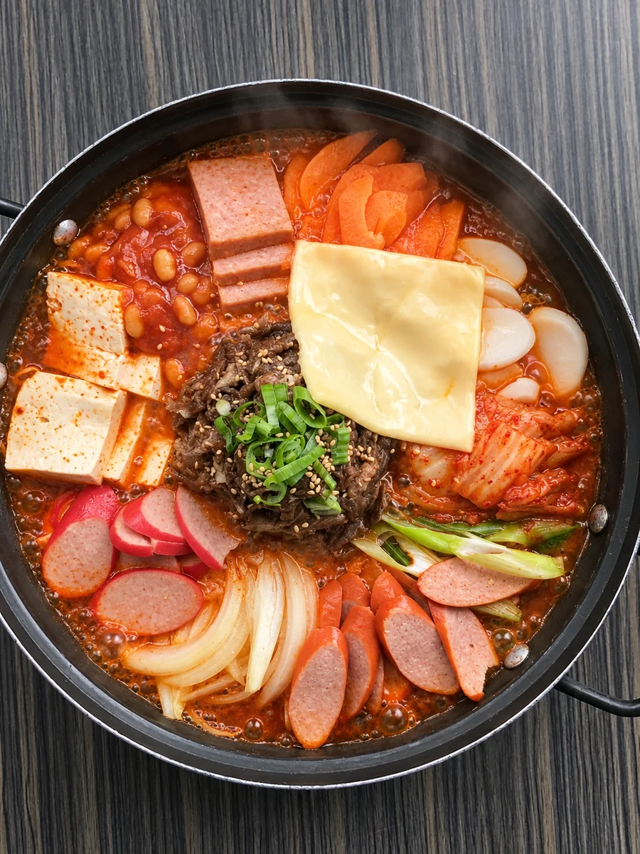 Ingredients arranged for a Korean hot pot