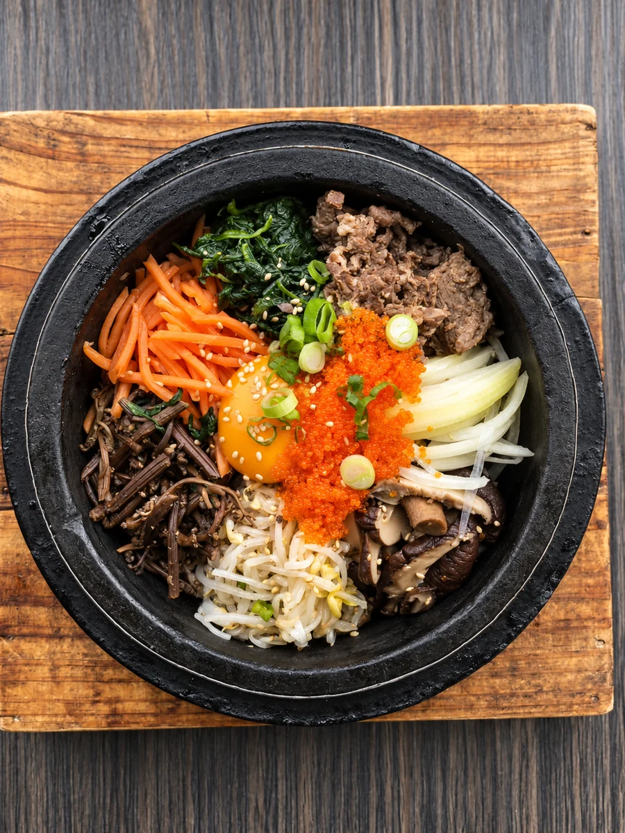 A Korean rice bowl with vegetables